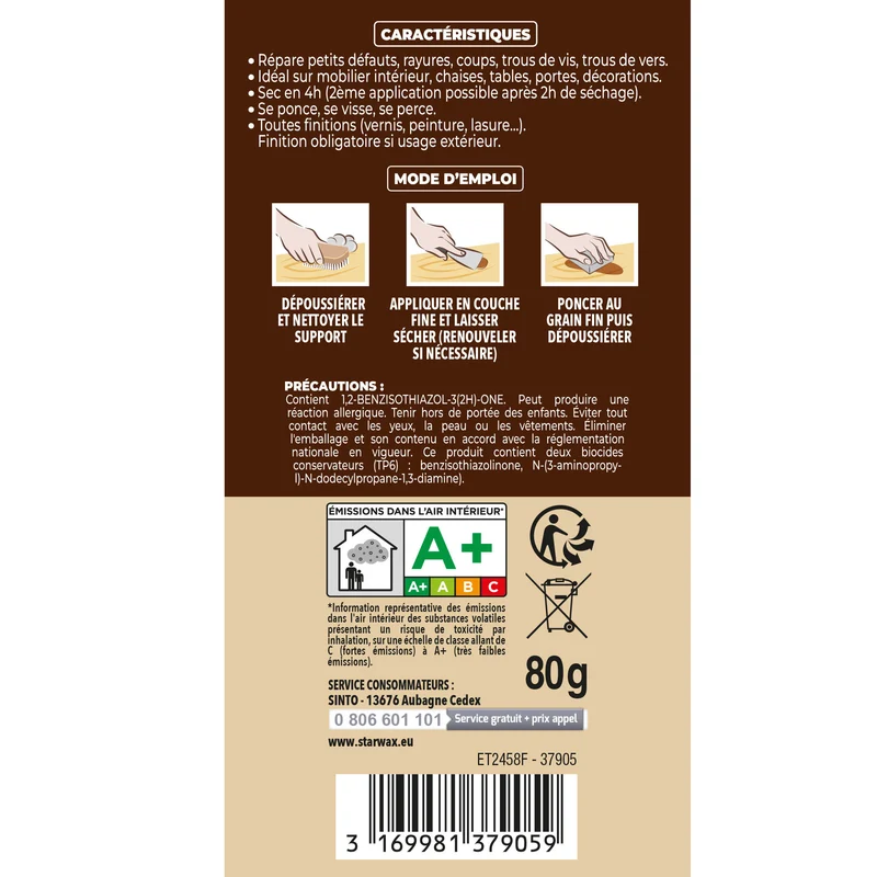 Rebouche imperfections - Pâte à bois naturel