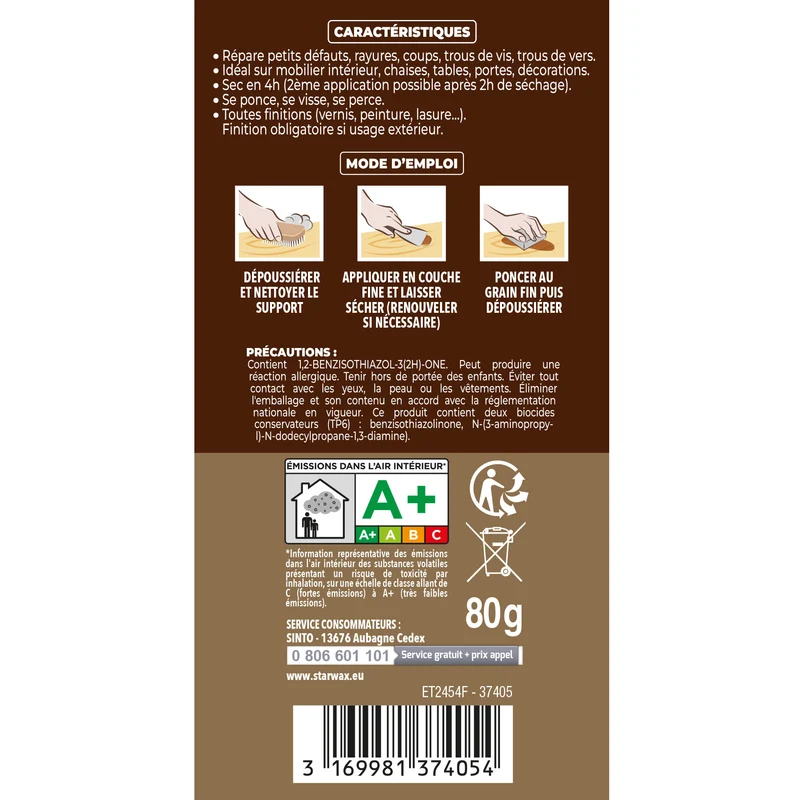 Rebouche imperfections - Pâte à bois naturel