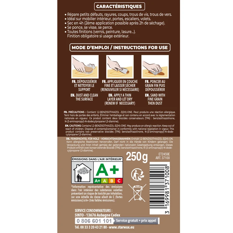 Rebouche imperfections - Pâte à bois naturel