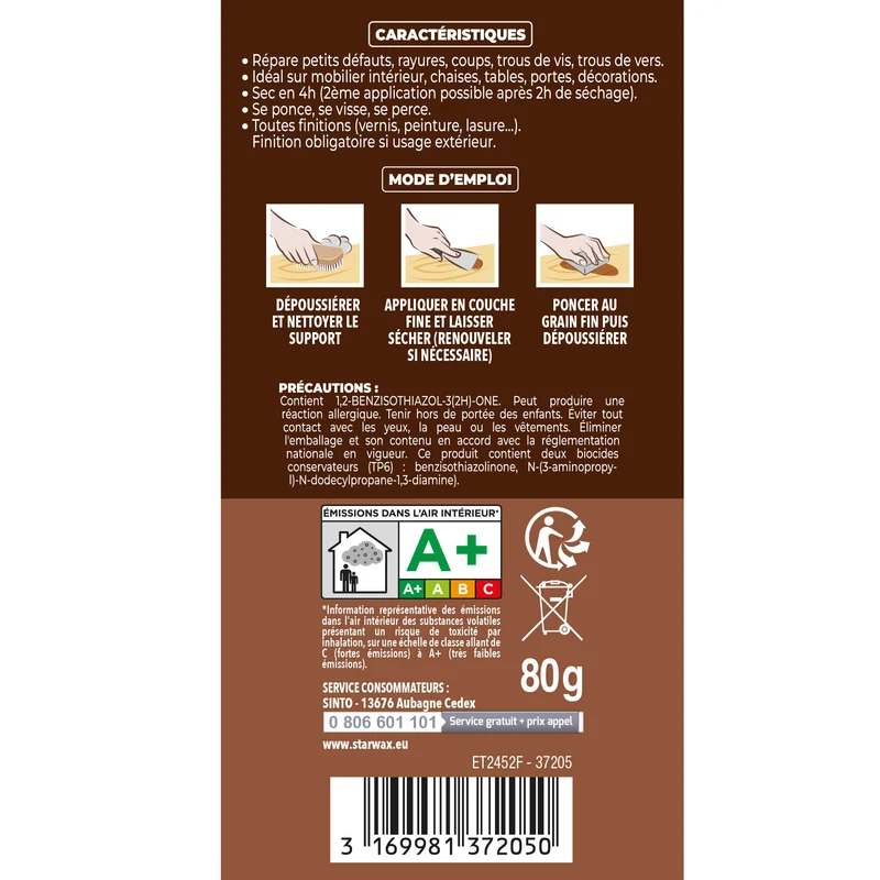 Rebouche imperfections - Pâte à bois naturel