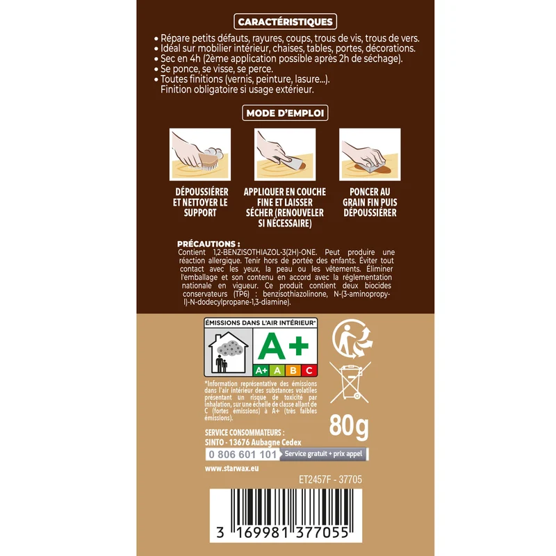 Rebouche imperfections - Pâte à bois naturel