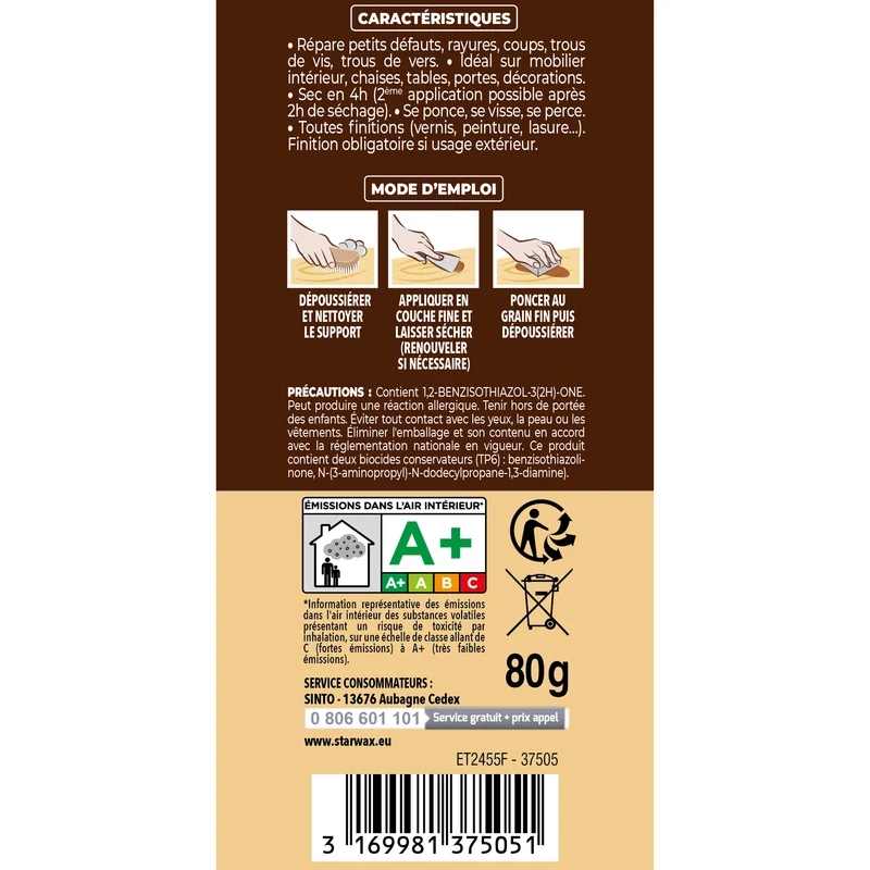Rebouche imperfections - Pâte à bois naturel