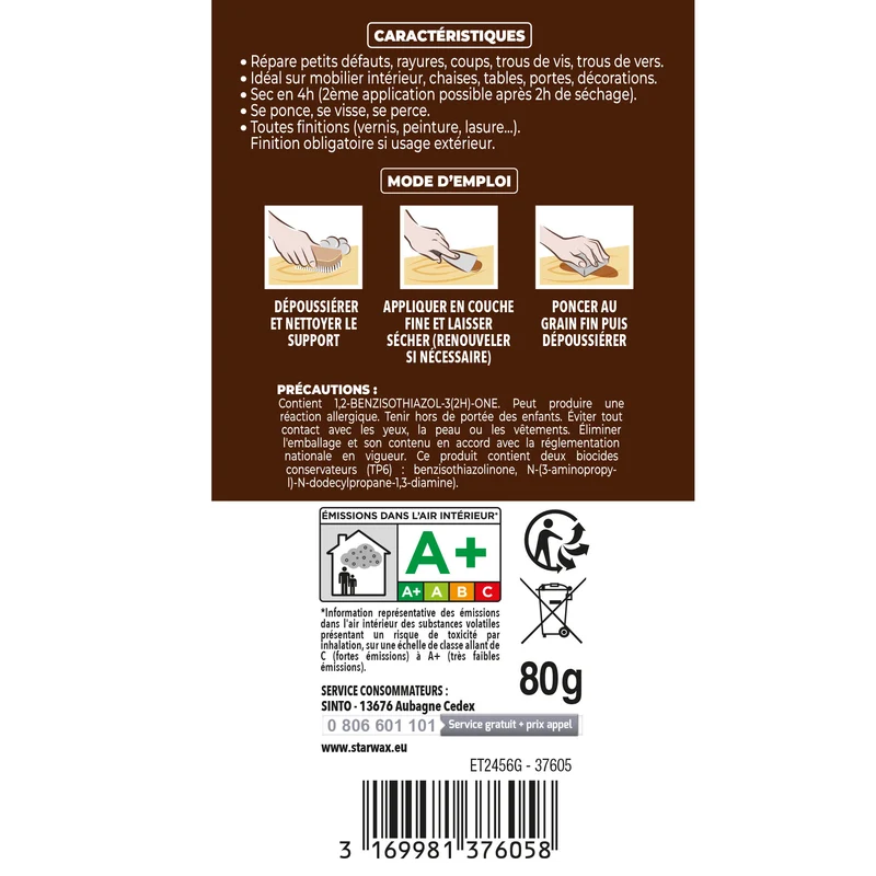 Rebouche imperfections - Pâte à bois naturel