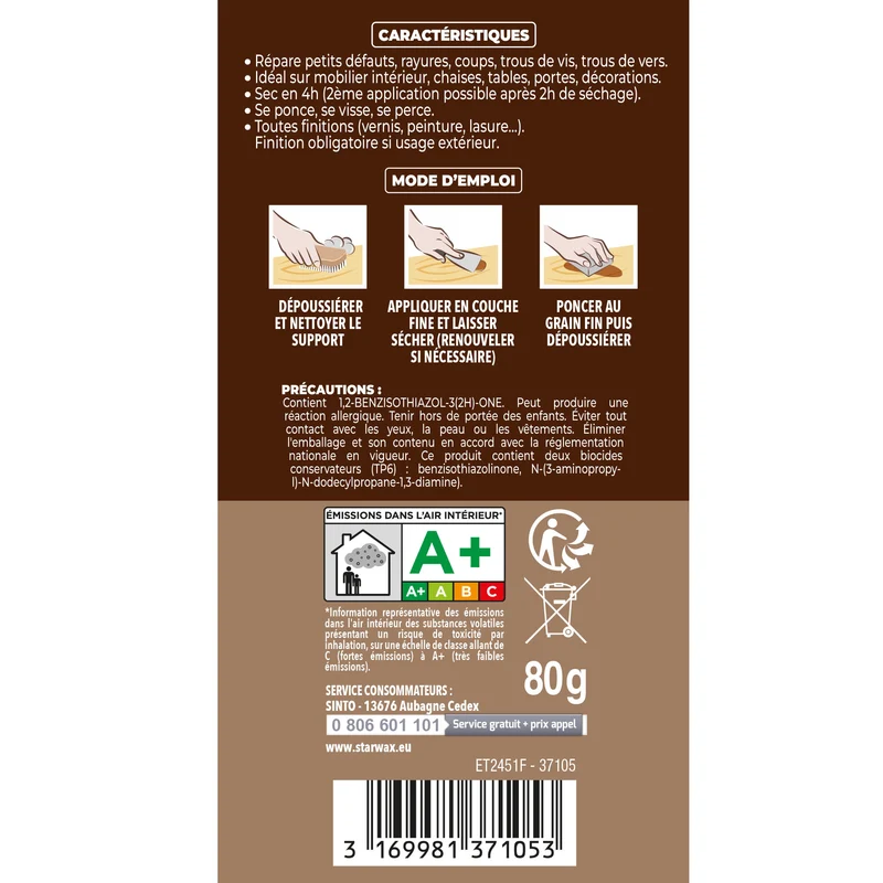 Rebouche imperfections - Pâte à bois naturel