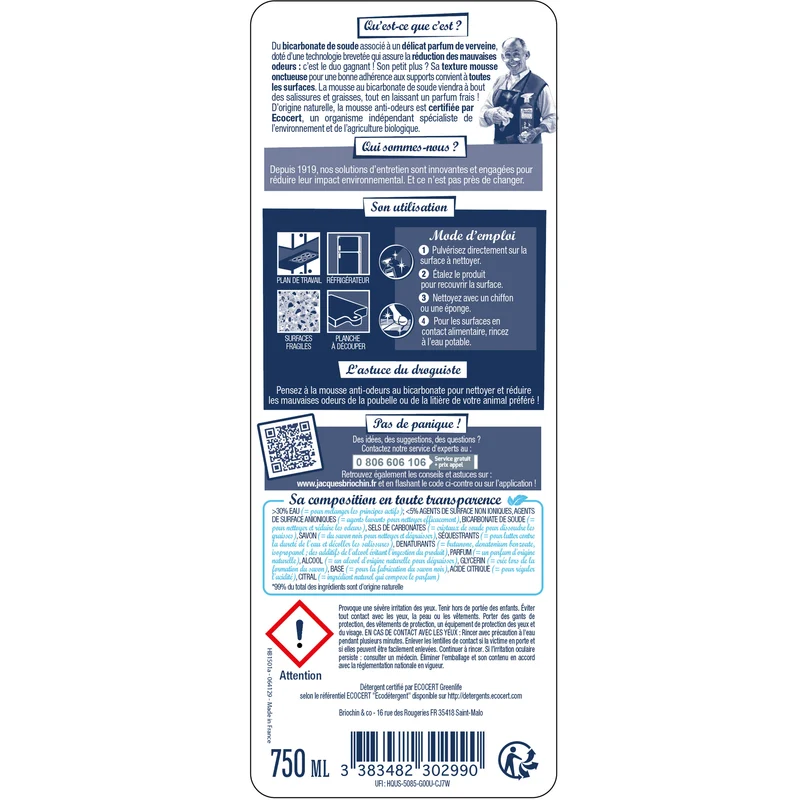 Mousse nettoyante au Bicarbonate de Soude - Parfum verveine
