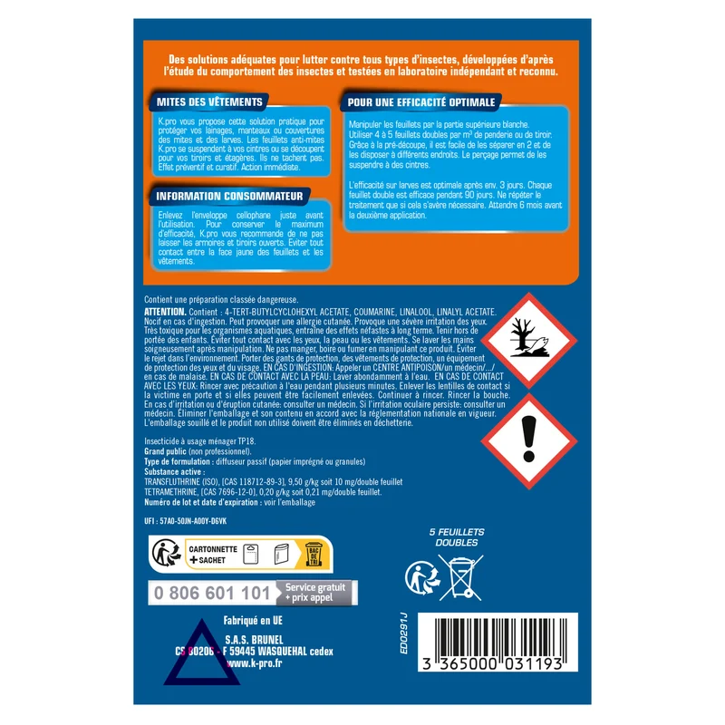 Papier anti-mites des vêtements