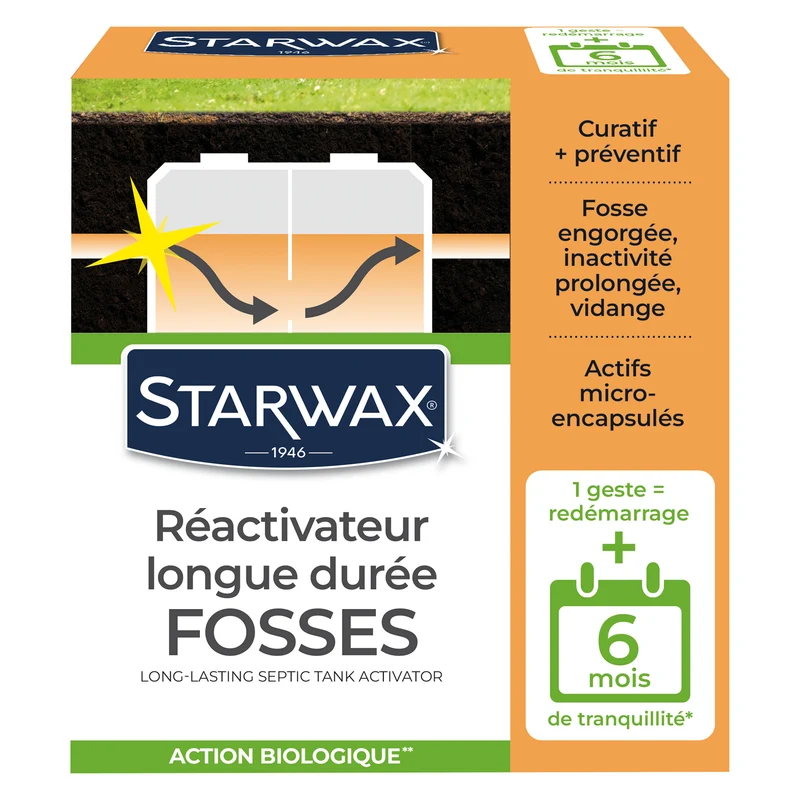 Ré-activateur longue durée pour fosses septiques
