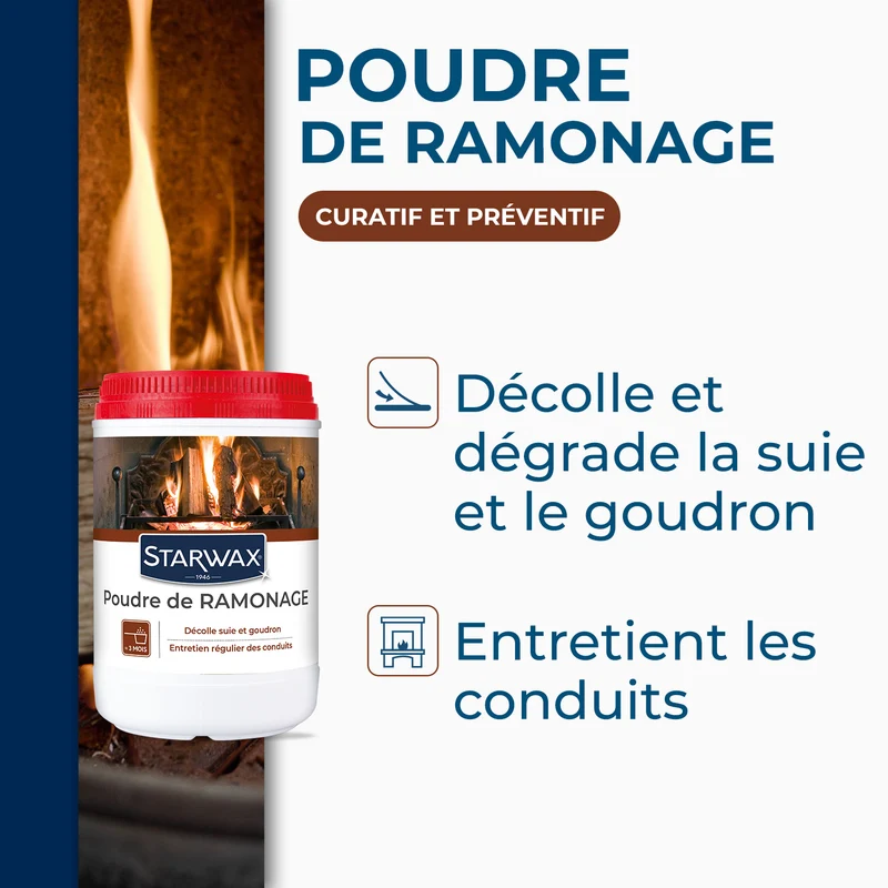 Poudre de ramonage pour poêle et cheminée