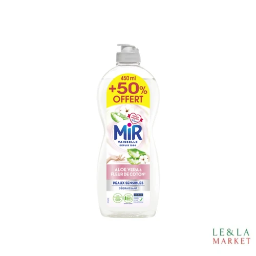 Liquide vaisselle aloe vera et fleur de coton 450ML+50% offert Mir 900ml