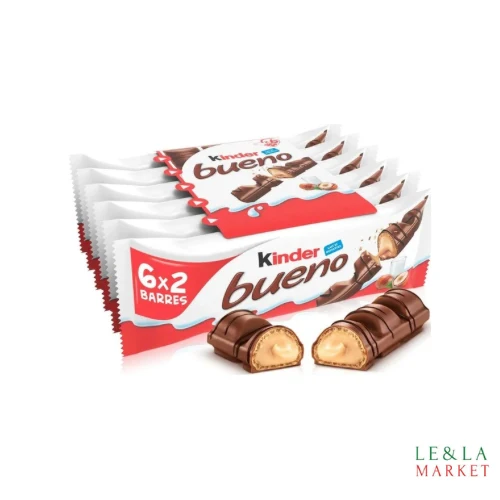 Kinder Bueno gaufrettes enrobées de chocolat au lait, fourrées lait et noisettes broyées 6x2 (258g)