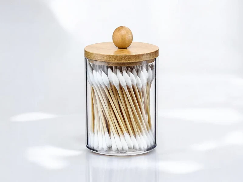 Organisateur de cotons tiges en acrylique transparent