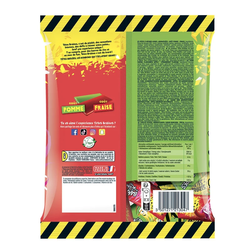 Bonbons acides Têtes Brûlées barres de rire 200g