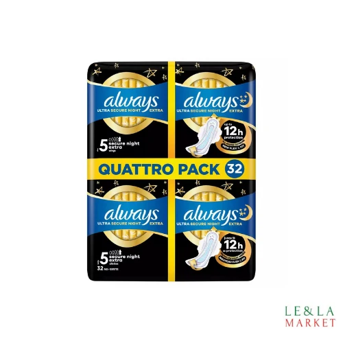 Serviettes Secure Night Extra (taille 5) Ailettes Super Absorbantes Et Ultra-Fines Always x32