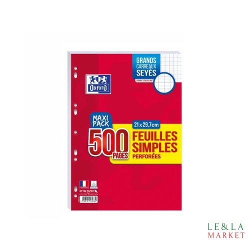Feuilles simples perforées grands carreaux 21x29.7cm 500 pages