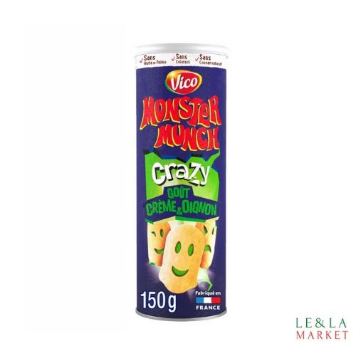 Chips tuiles goût crème et oignon Monster Munch crazy Vico 150g