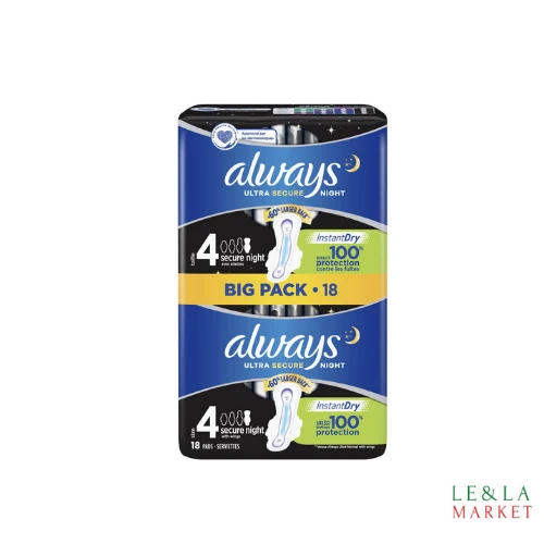 Serviettes hygiéniques Always night ultra secure x18