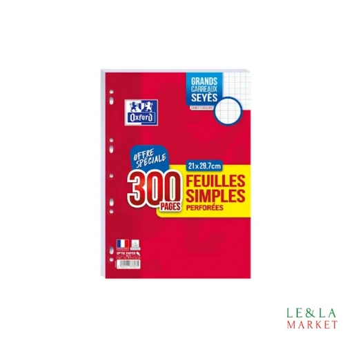 Feuilles simples perforées grands carreaux 21x29.7cm 300 pages