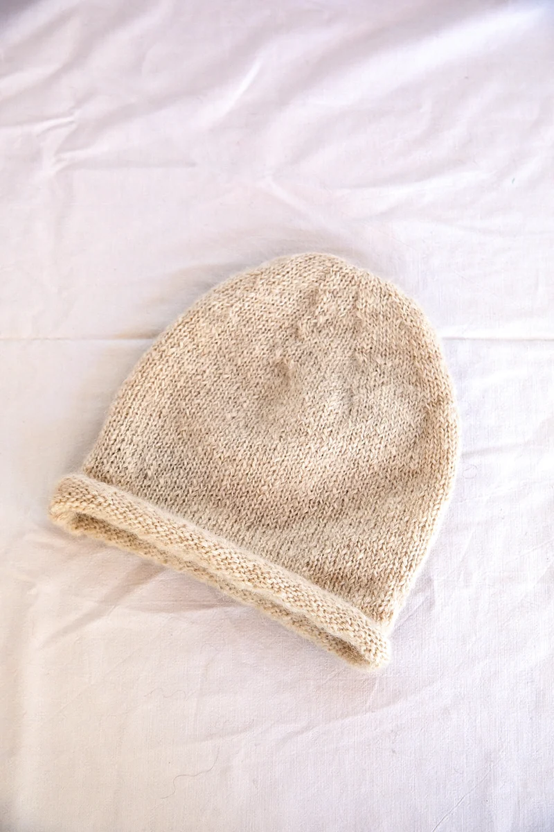 MARION Roll-Up Beanie in Mohair Wool - Off-White