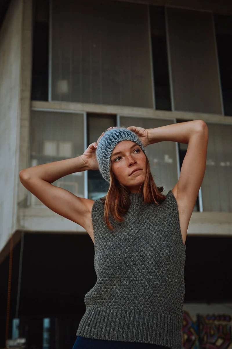 PAUL Beanie in Merino-Mohair Wool - Mottled Blue